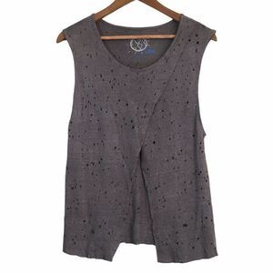 Planet Blue - Blue Life Distressed Boho Top Warm Gray Womens Size XS Oversized